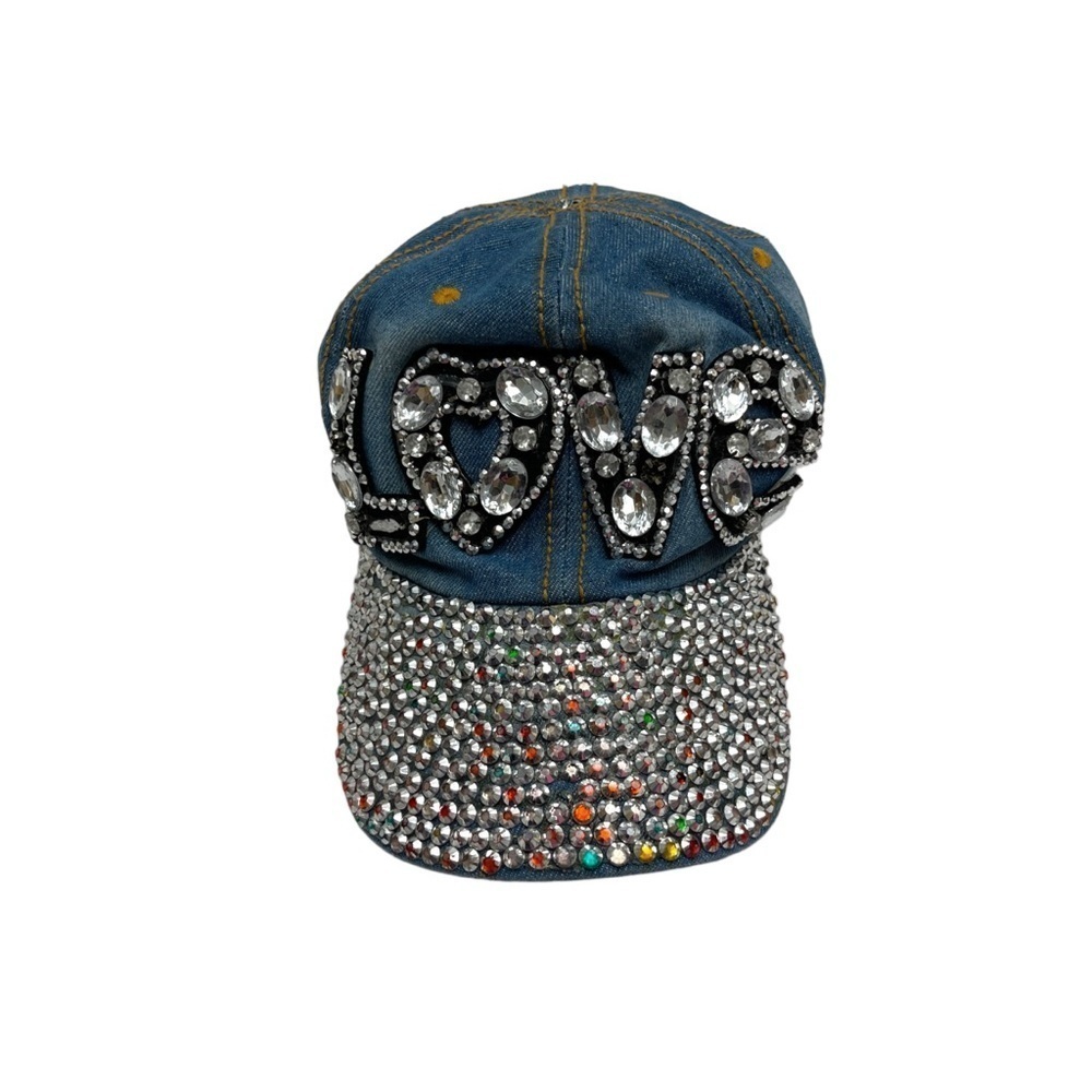 Y2K gem stone cap denim love letters with rhinestones 2000 - Picture 2 of 11